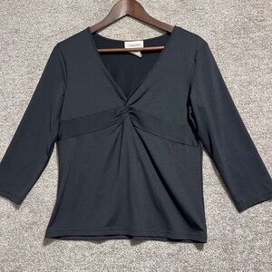 Chadwicks Woman’s Black Twist Front 3/4 Sleeve V Neck Blouse Top Size Medium